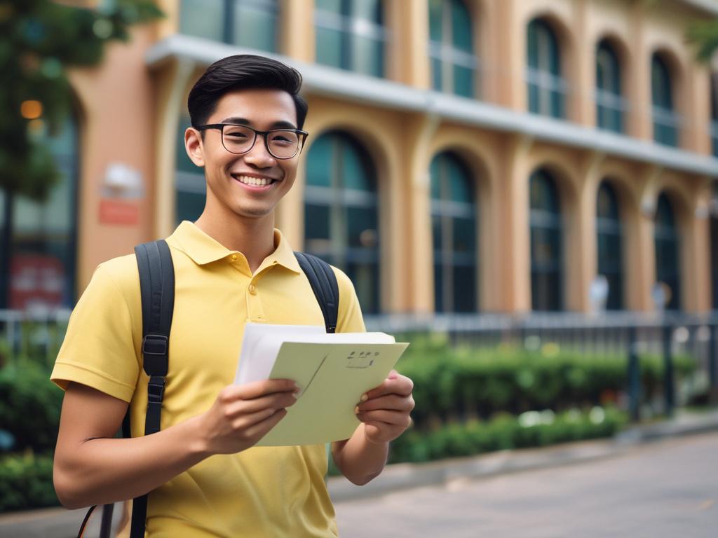 A close up shot of a confident, smiling young student